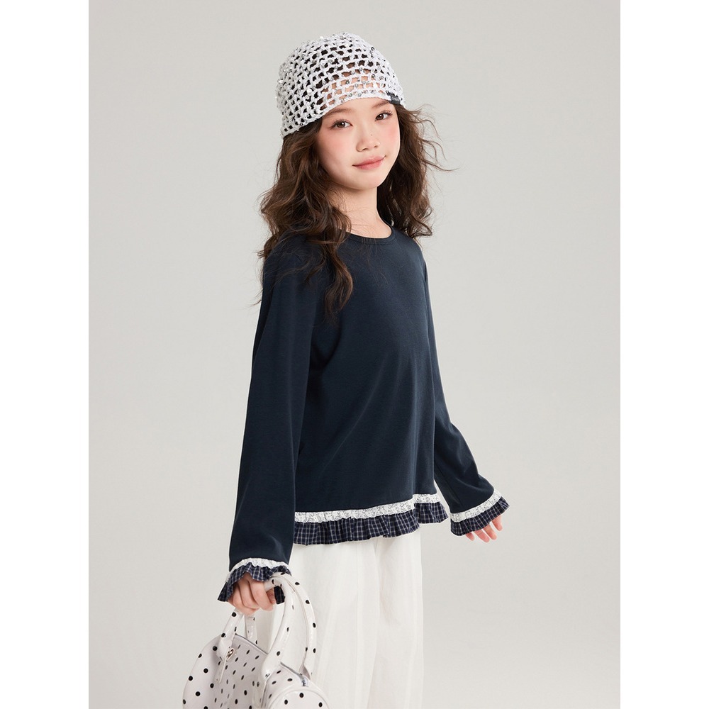 親子-拼接格子花邊上衣S602215-細節圖3