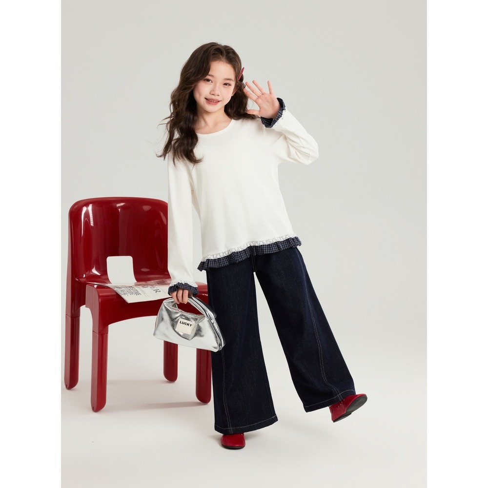 親子-拼接格子花邊上衣S602215-細節圖4