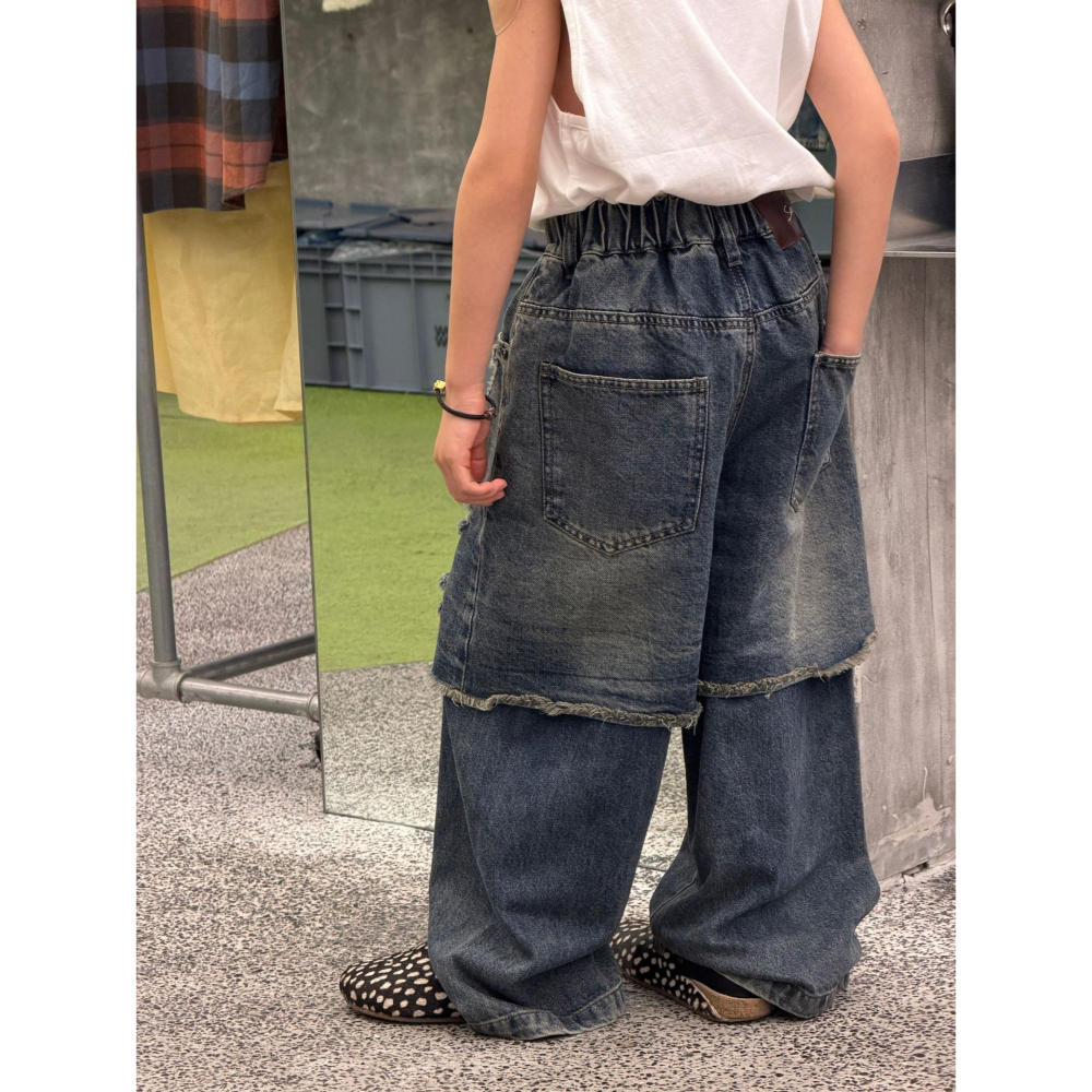 做舊復古藍假兩件牛仔褲S602307-細節圖3