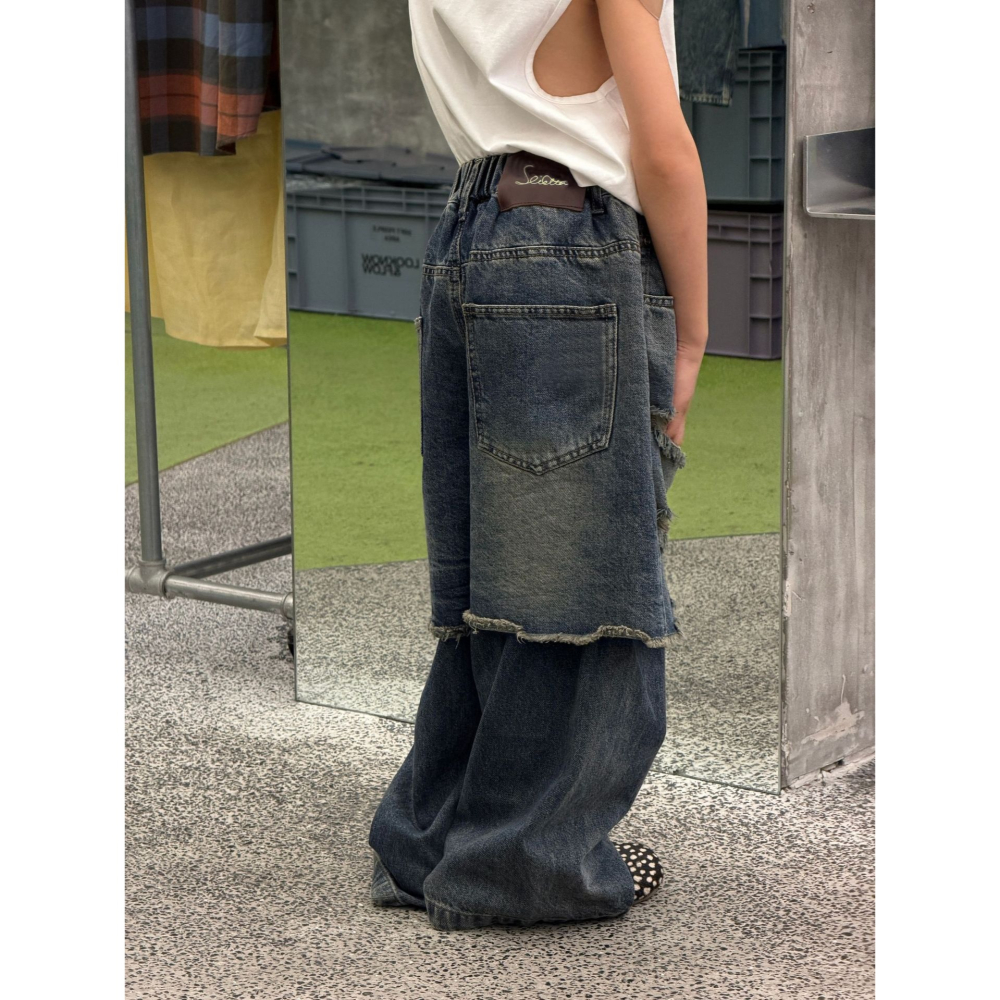 做舊復古藍假兩件牛仔褲S602307-細節圖4