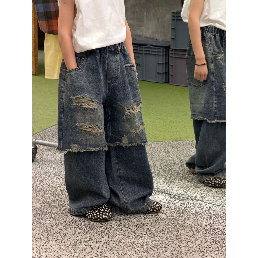 做舊復古藍假兩件牛仔褲S602307-細節圖7