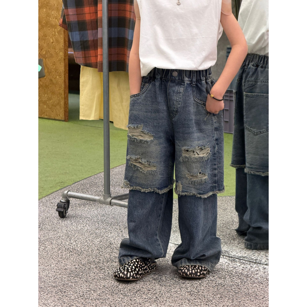 做舊復古藍假兩件牛仔褲S602307-細節圖8