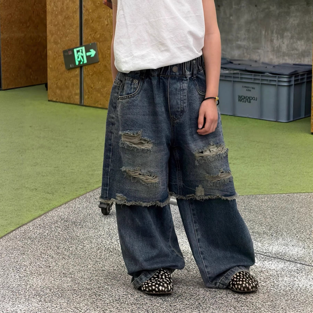 做舊復古藍假兩件牛仔褲S602307-細節圖10