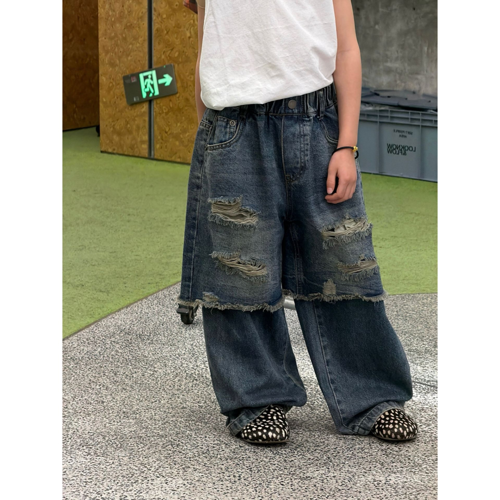 做舊復古藍假兩件牛仔褲S602307-細節圖11