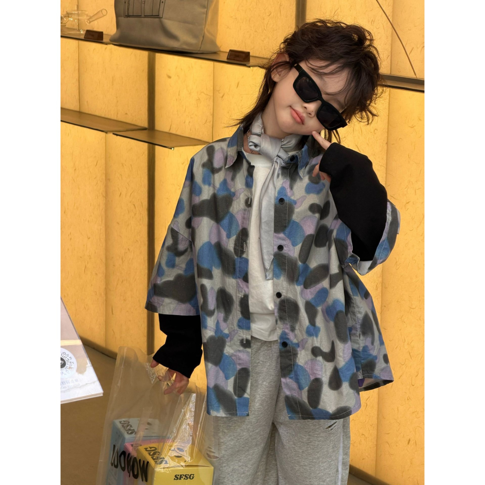 印花棉布水洗假兩件襯衫S602309-細節圖3