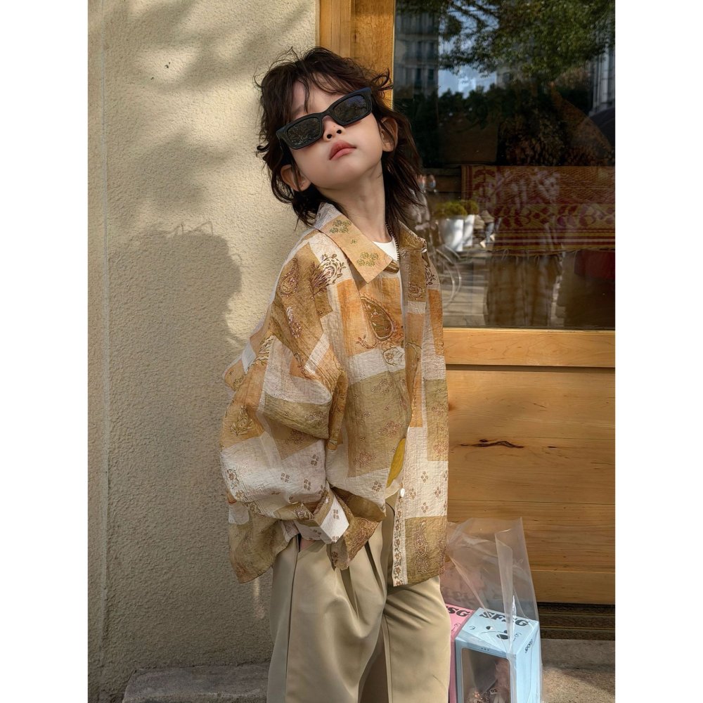 皺感腰果花寬鬆襯衫S602312-細節圖2