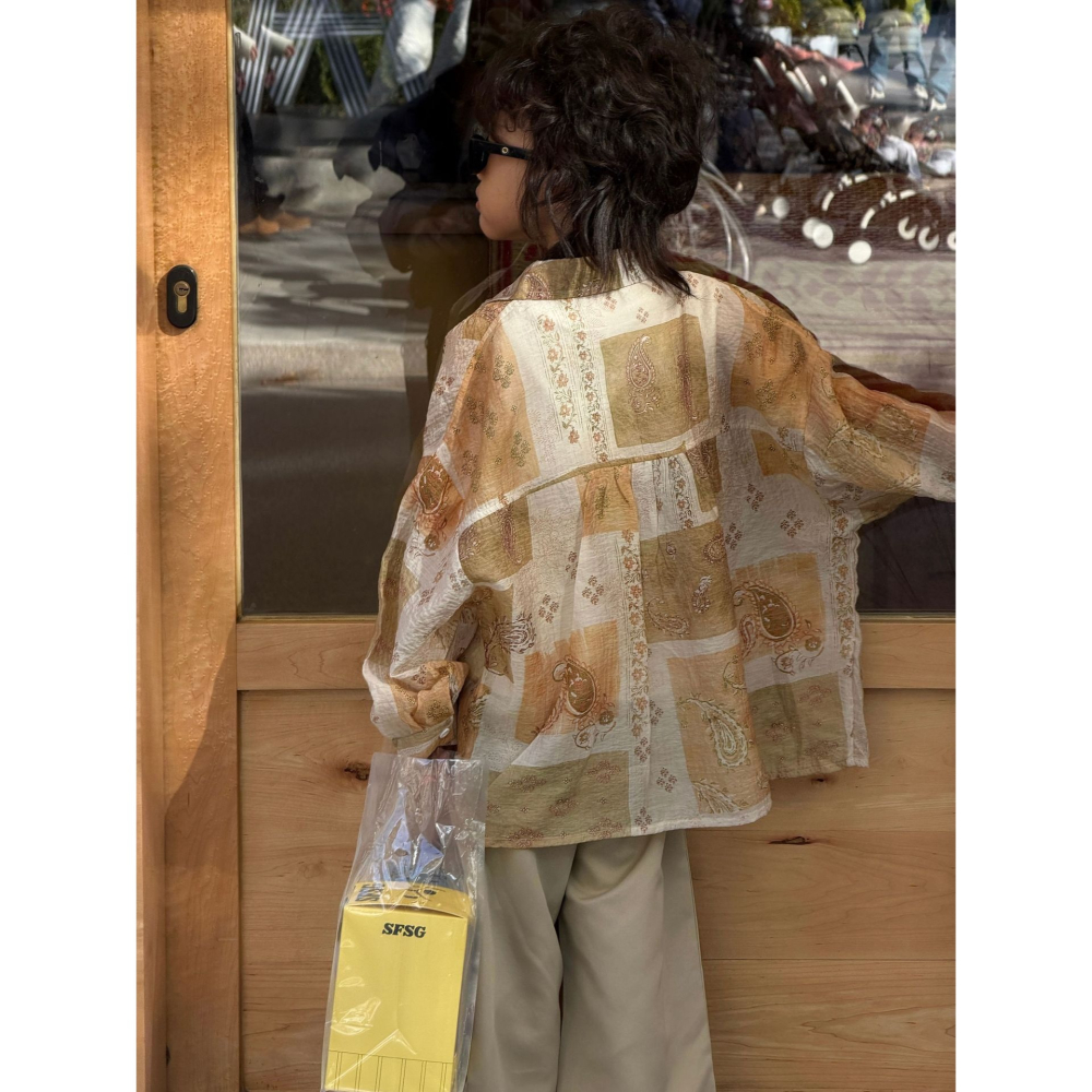 皺感腰果花寬鬆襯衫S602312-細節圖4