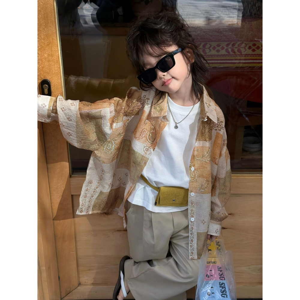 皺感腰果花寬鬆襯衫S602312-細節圖5