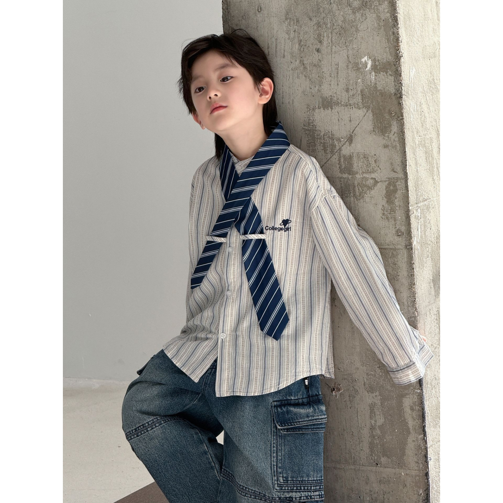 撞色條紋領帶襯衫S602325-細節圖3
