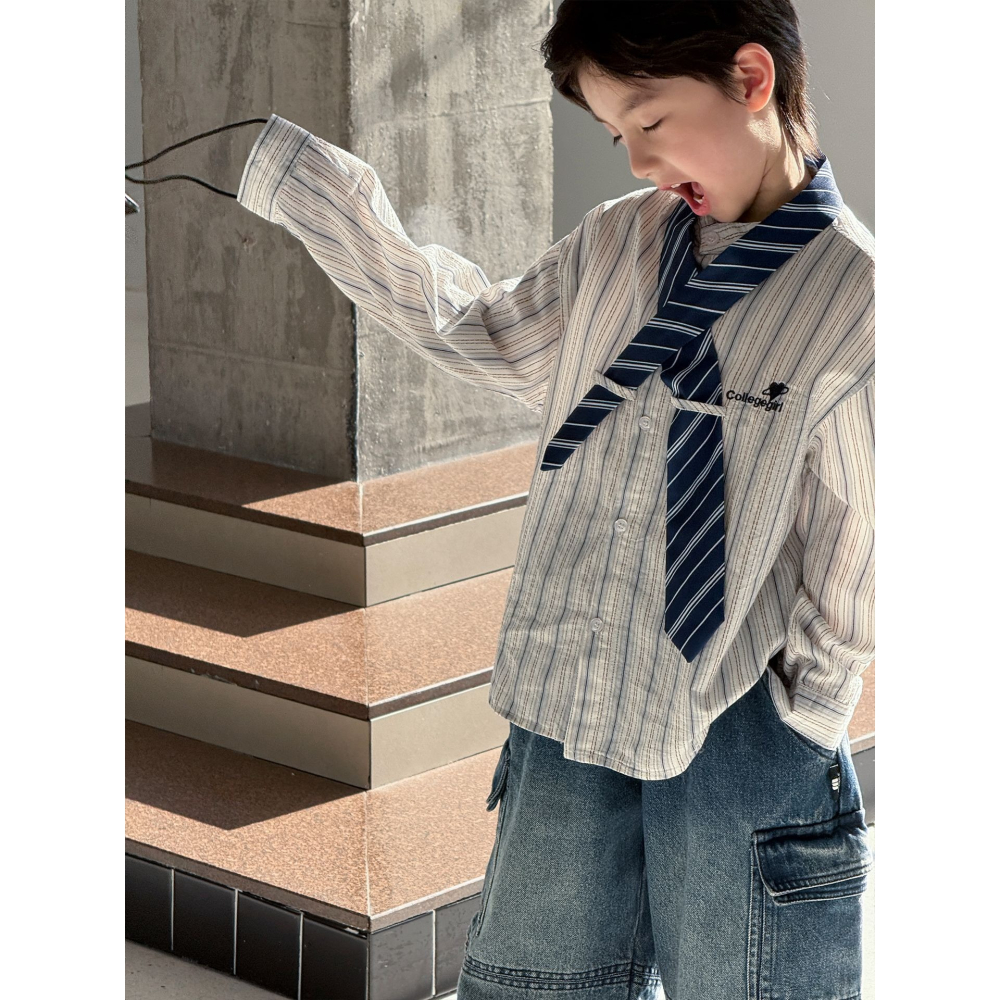 撞色條紋領帶襯衫S602325-細節圖5