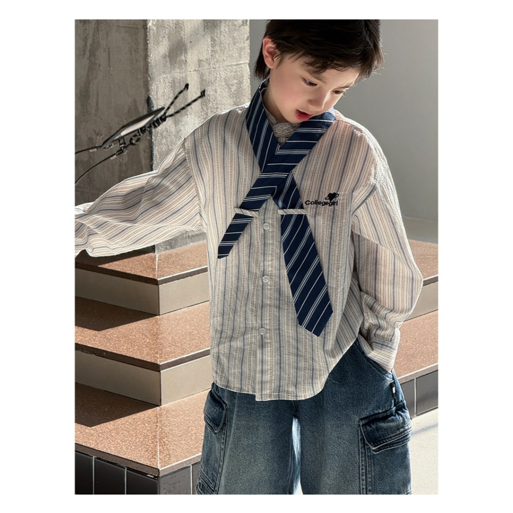 撞色條紋領帶襯衫S602325-細節圖7