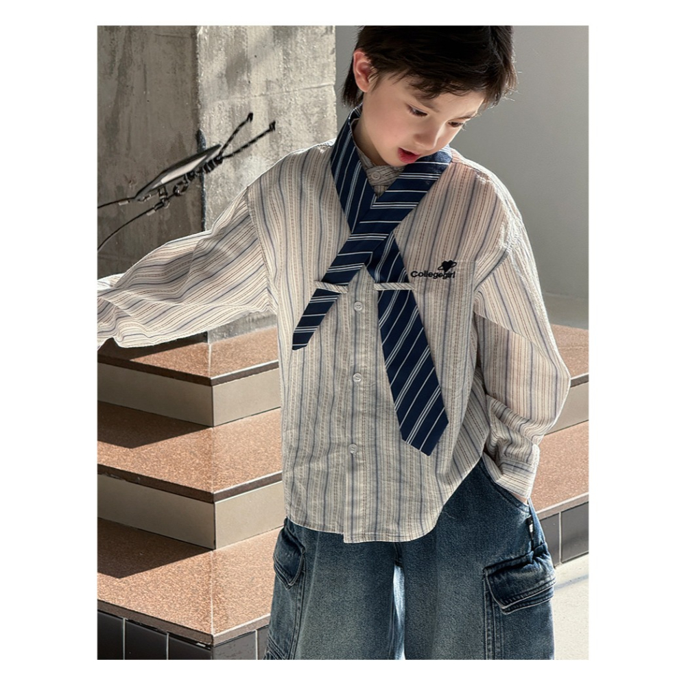 撞色條紋領帶襯衫S602325-細節圖8