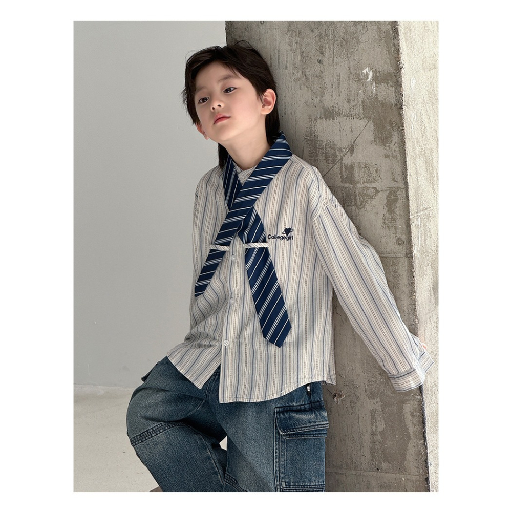撞色條紋領帶襯衫S602325-細節圖9
