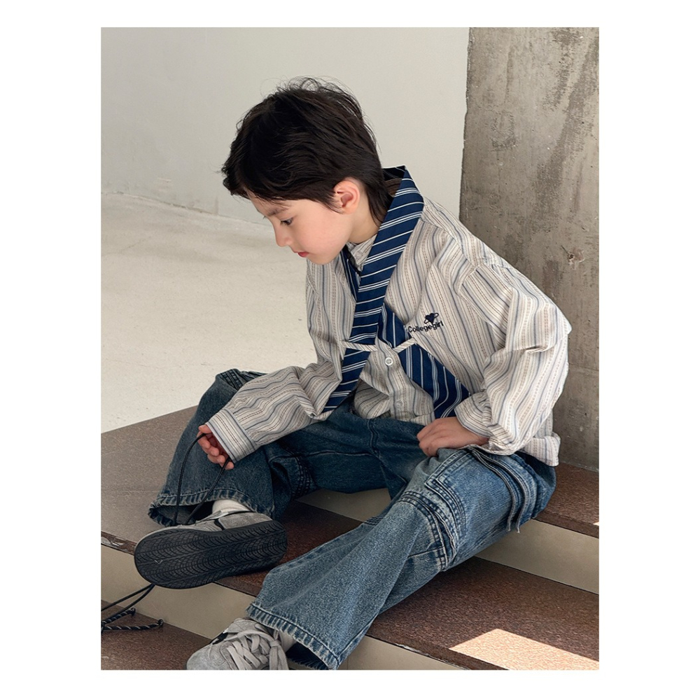 撞色條紋領帶襯衫S602325-細節圖10