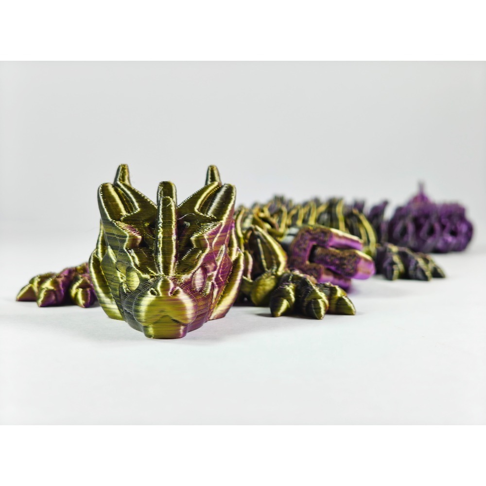3D列印 龍 dragon 完成品 作品 東方龍 西方龍 爬蟲 綠紫漸層 綠紫配色 玩具 擺飾 舒壓-細節圖2
