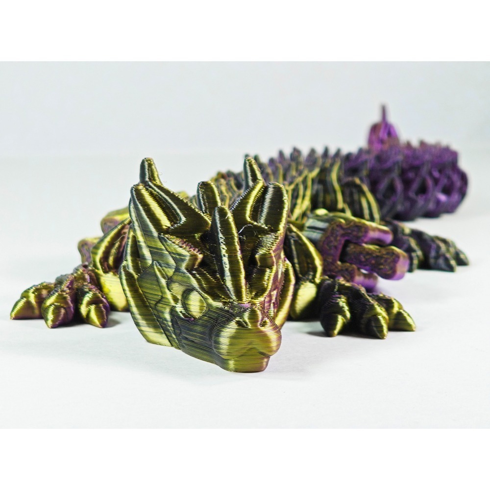3D列印 龍 dragon 完成品 作品 東方龍 西方龍 爬蟲 綠紫漸層 綠紫配色 玩具 擺飾 舒壓-細節圖3