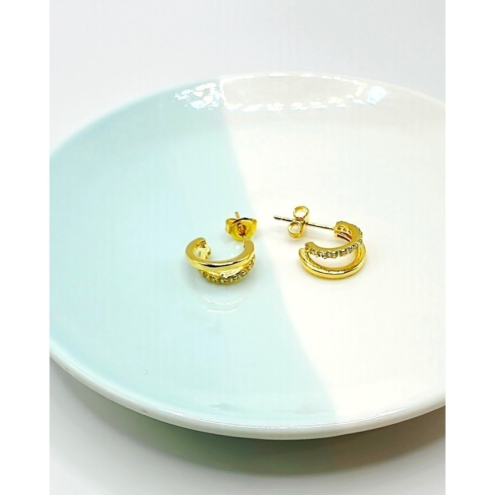 E001-星河交錯S925純銀包金耳針耳環 (現貨)-細節圖2