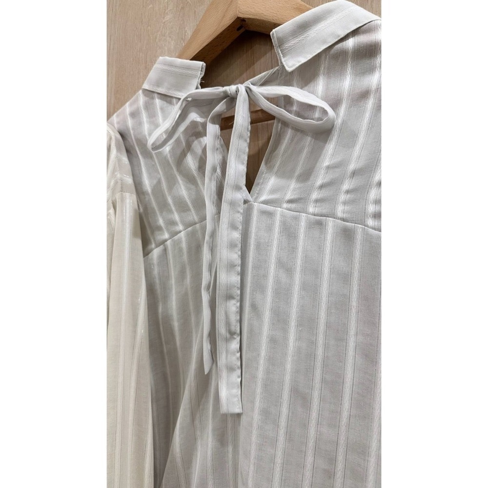 T036-星閃直紋襯衫-純淨白/奶油黃-細節圖6