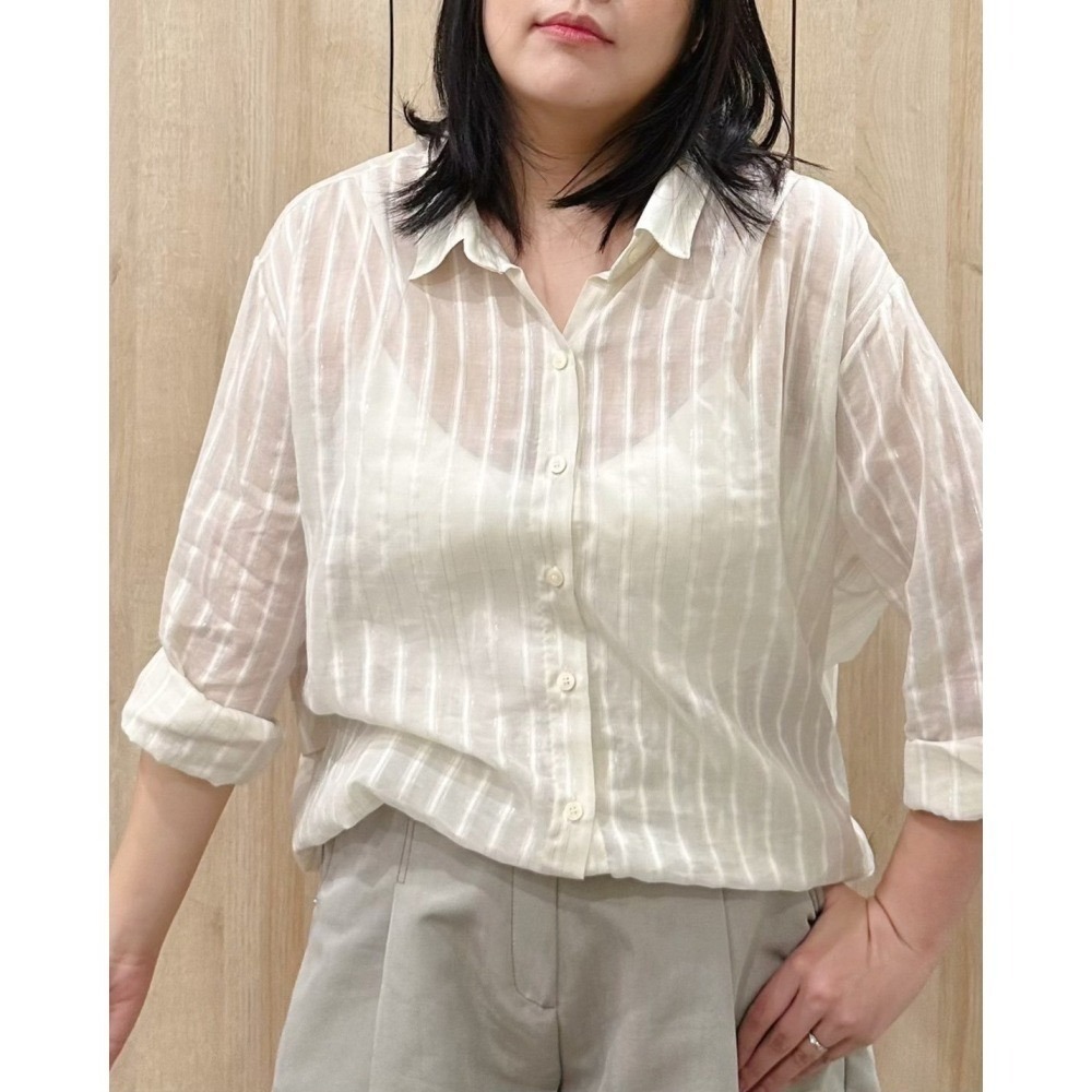 T036-星閃直紋襯衫-純淨白/奶油黃-細節圖7