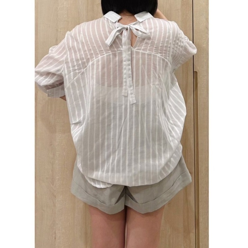 T036-星閃直紋襯衫/奶油黃 (現貨)-細節圖2