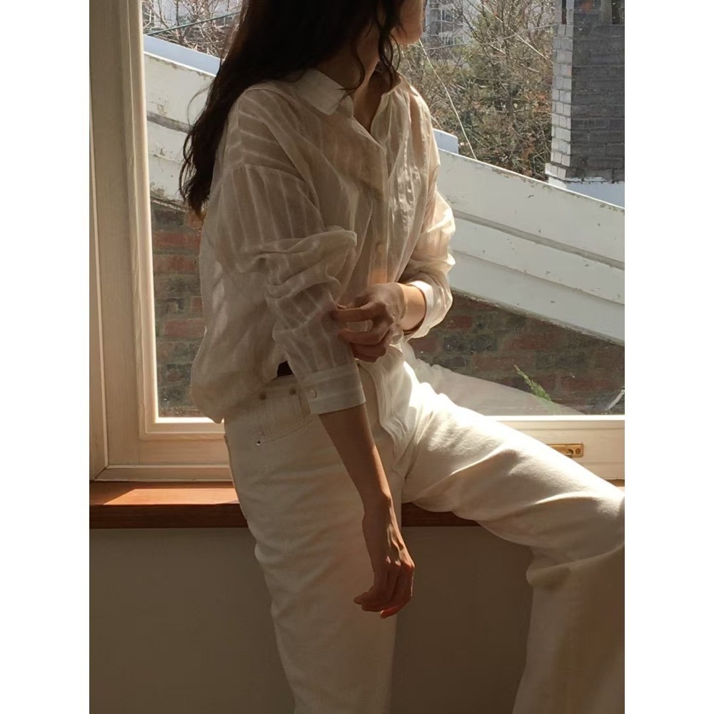 T036-星閃直紋襯衫/奶油黃 (現貨)-細節圖3