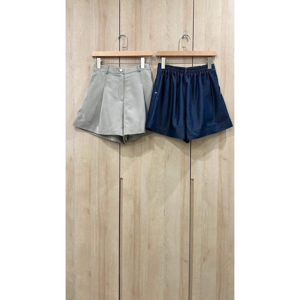 P025-輕盈牛仔感短褲-深藍/灰綠-細節圖4