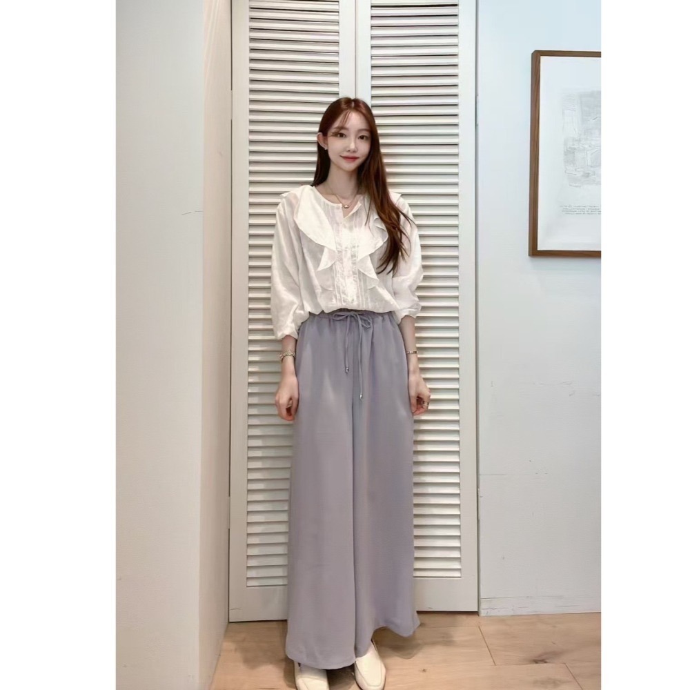 P026-飄逸順滑長褲 墨色/灰紫-細節圖2