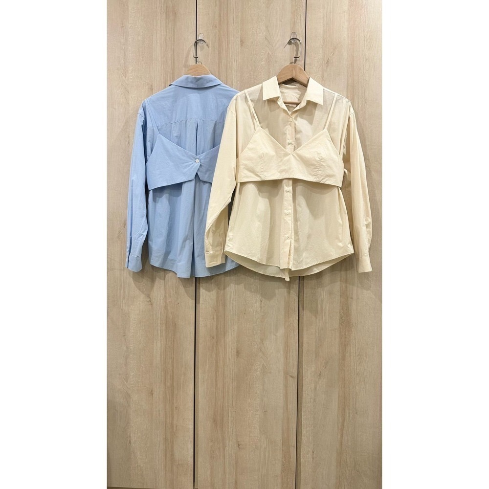 T042-雙層設計硬挺襯衫-清新藍/奶油黃 (現貨)-細節圖5