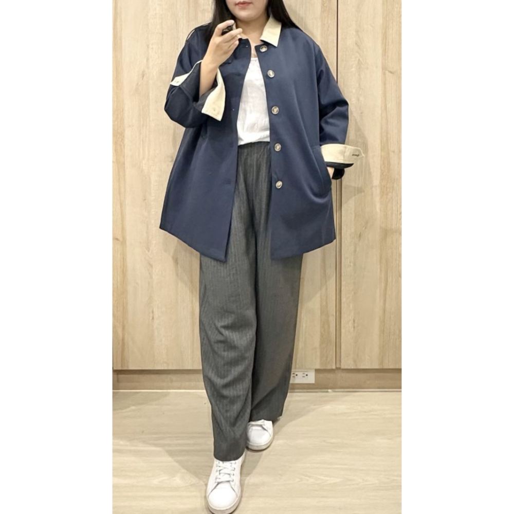 O004-香榭大道挺版大衣-深藍/卡其-規格圖3