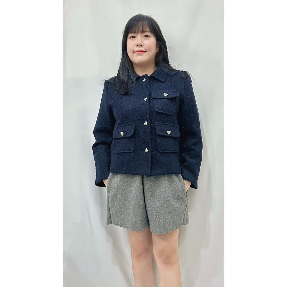 O009-愛心扣厚挺西外-米白/深藍-細節圖3