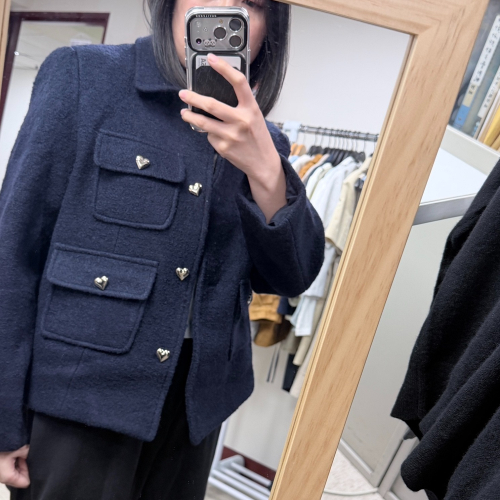 O009-愛心扣厚挺西外/深藍 (現貨)-細節圖2