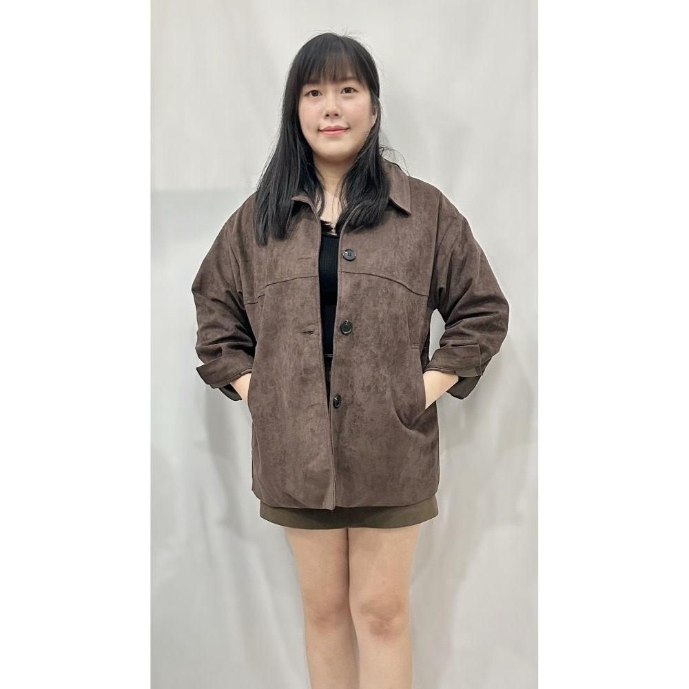 O012-麂皮輕大衣-駝色/深咖-細節圖3