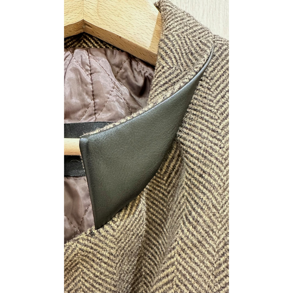 O013-時尚過膝長版大衣-咖色/灰色-細節圖7