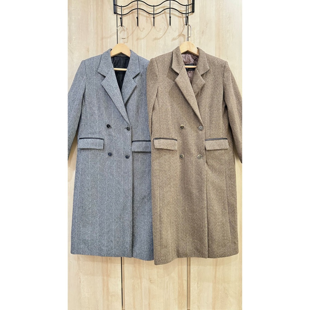 O013-時尚過膝長版大衣/咖色.灰色 (現貨)-細節圖4