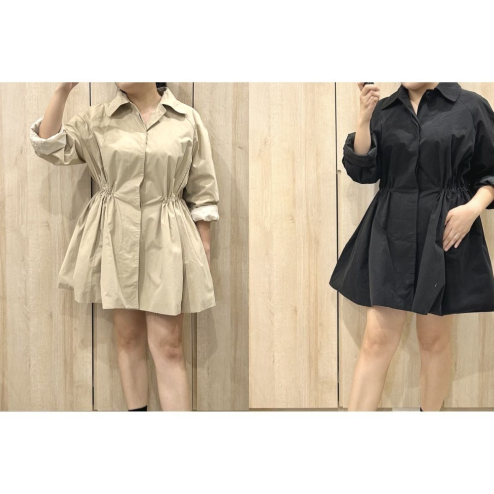 S001-法式大衣洋裝-卡其/黑 (現貨)-細節圖2