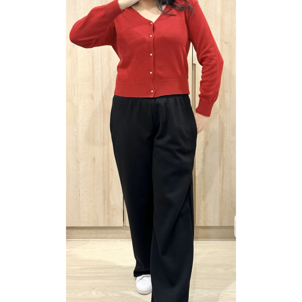 O006-清潭洞歐膩開襟針織外套-紅/黑 (現貨)-規格圖3