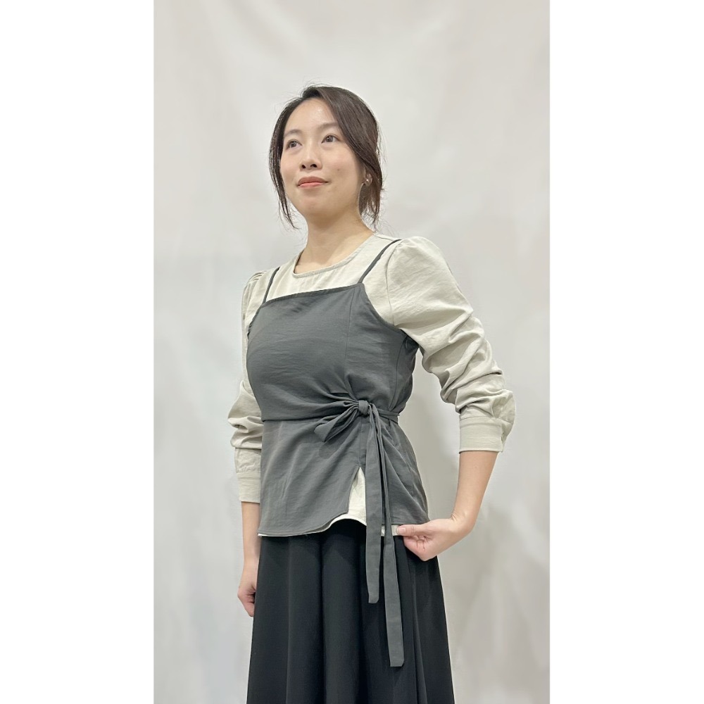 T031-甜美綁帶上衣組-灰綠/黑白-規格圖2