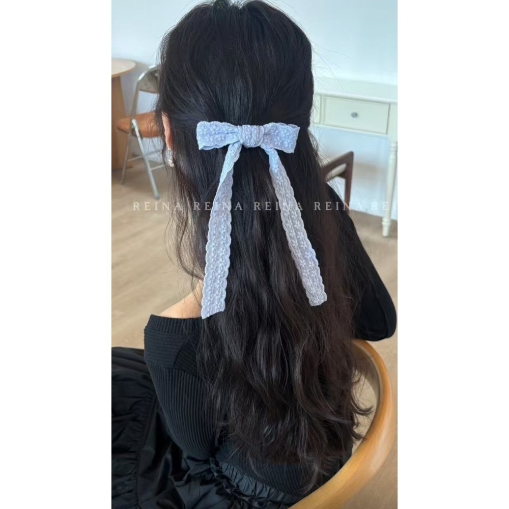 H003-花緞霧藍蝶結髮夾-細節圖2
