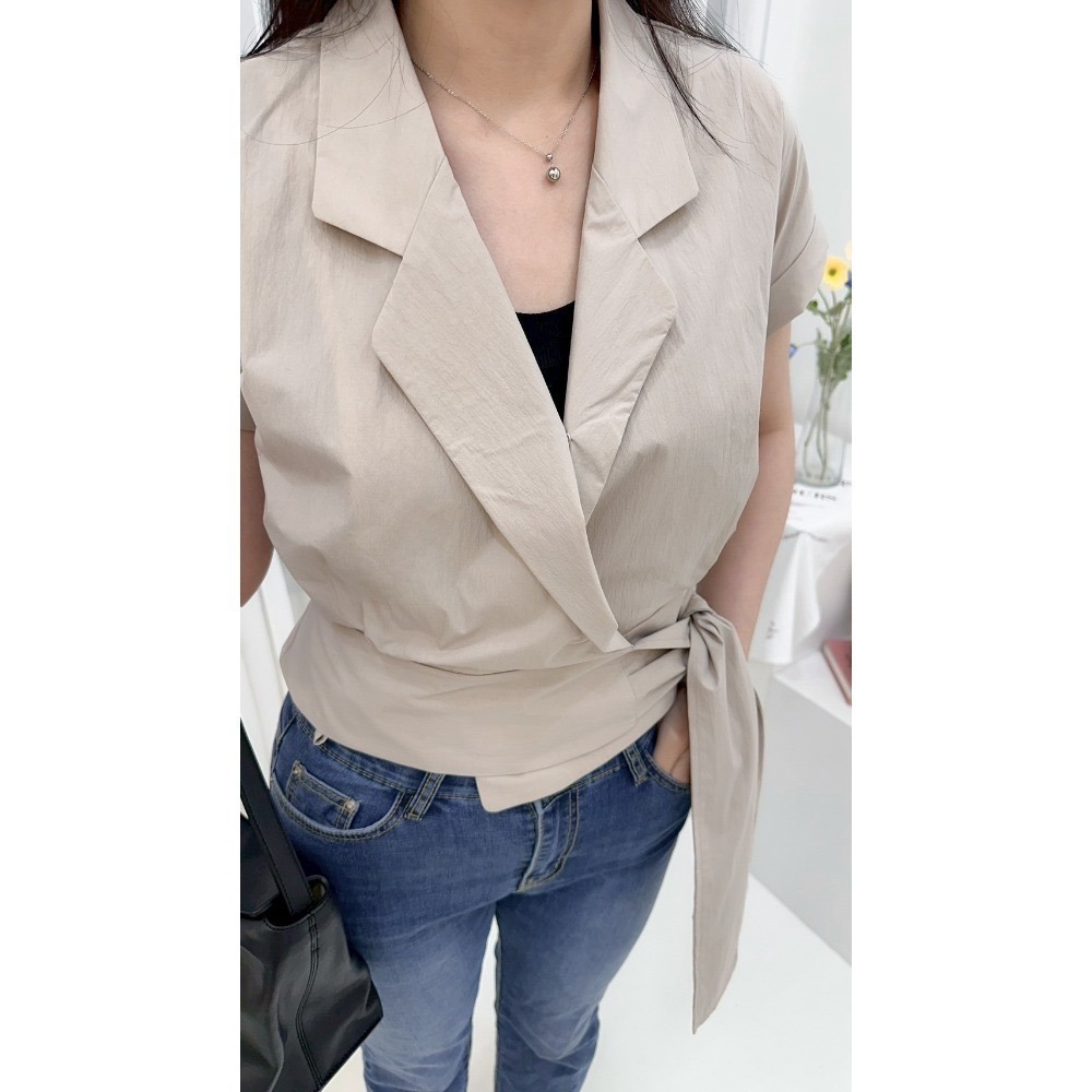 T050-率性綁帶西裝領上衣 /深藍.卡其 (現貨)-規格圖4