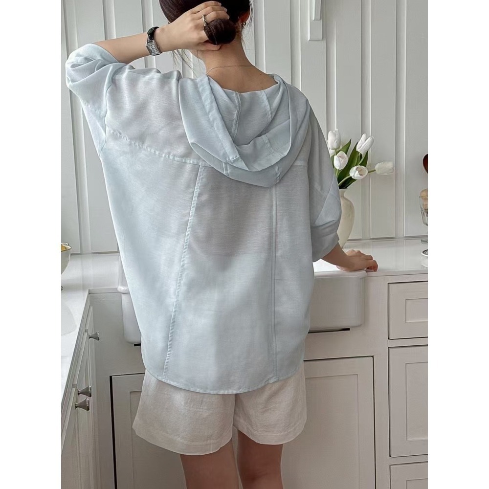 T051-雲光縮帶襯衫-淺藍/卡其-細節圖4