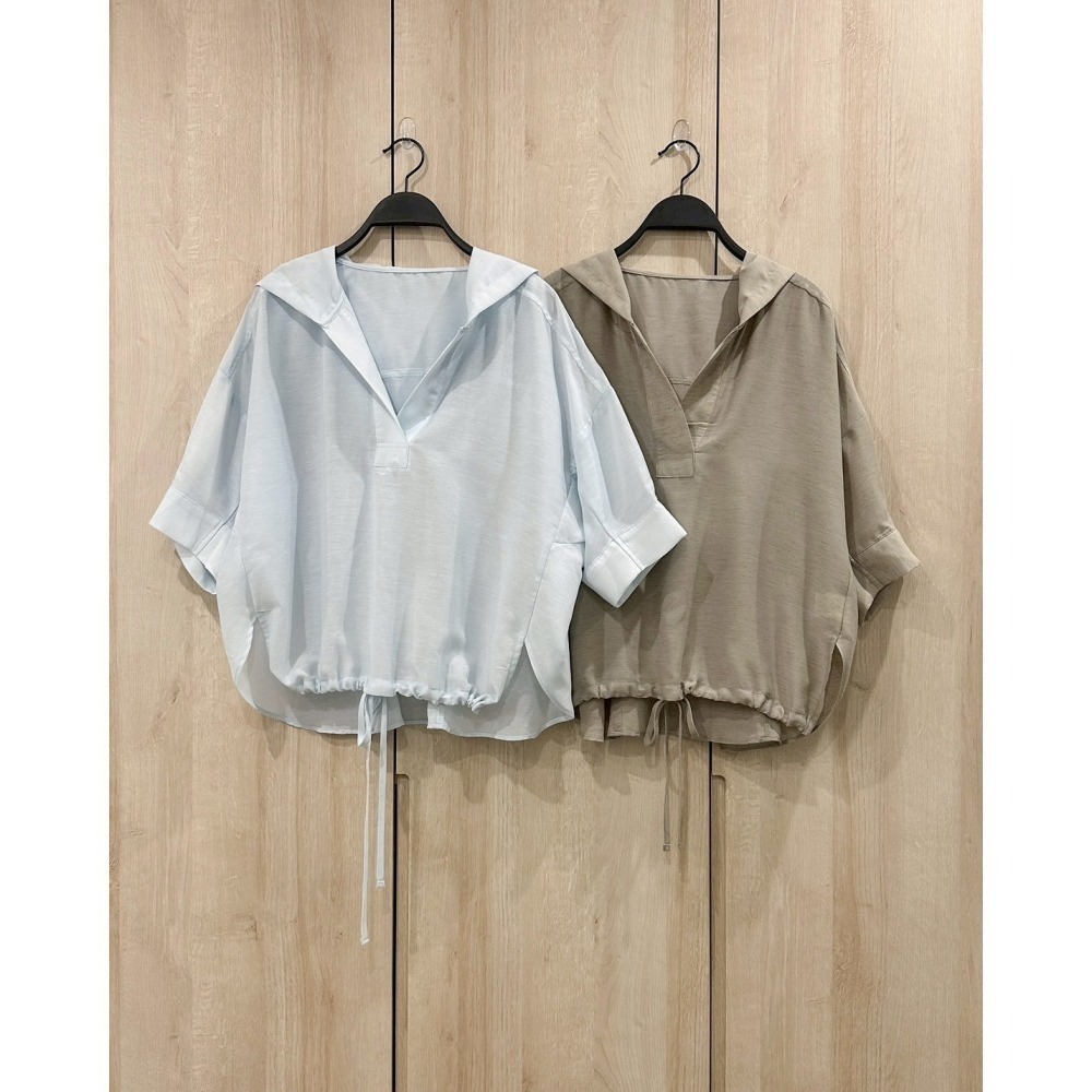 T051-雲光縮帶襯衫-淺藍/卡其-細節圖5