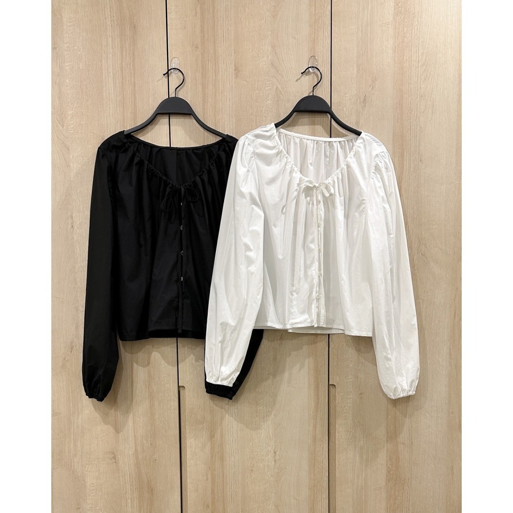 T052-綁結圓領襯衫-白/黑-細節圖5