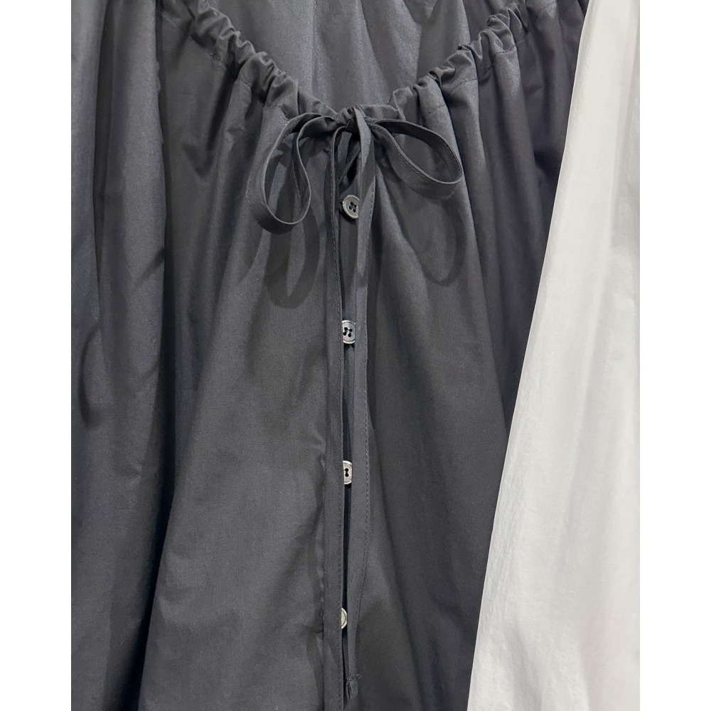 T052-綁結圓領襯衫-白/黑-細節圖6