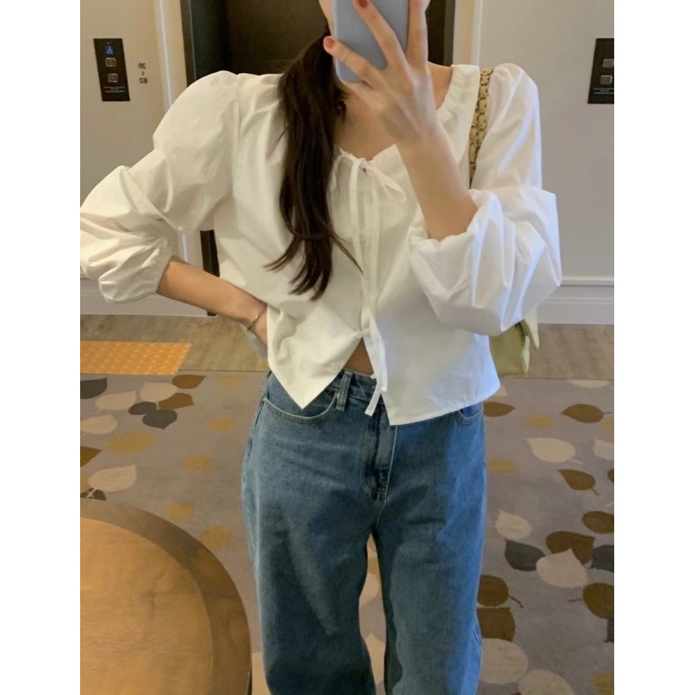 T052-綁結圓領襯衫/白.黑 (現貨)-規格圖4