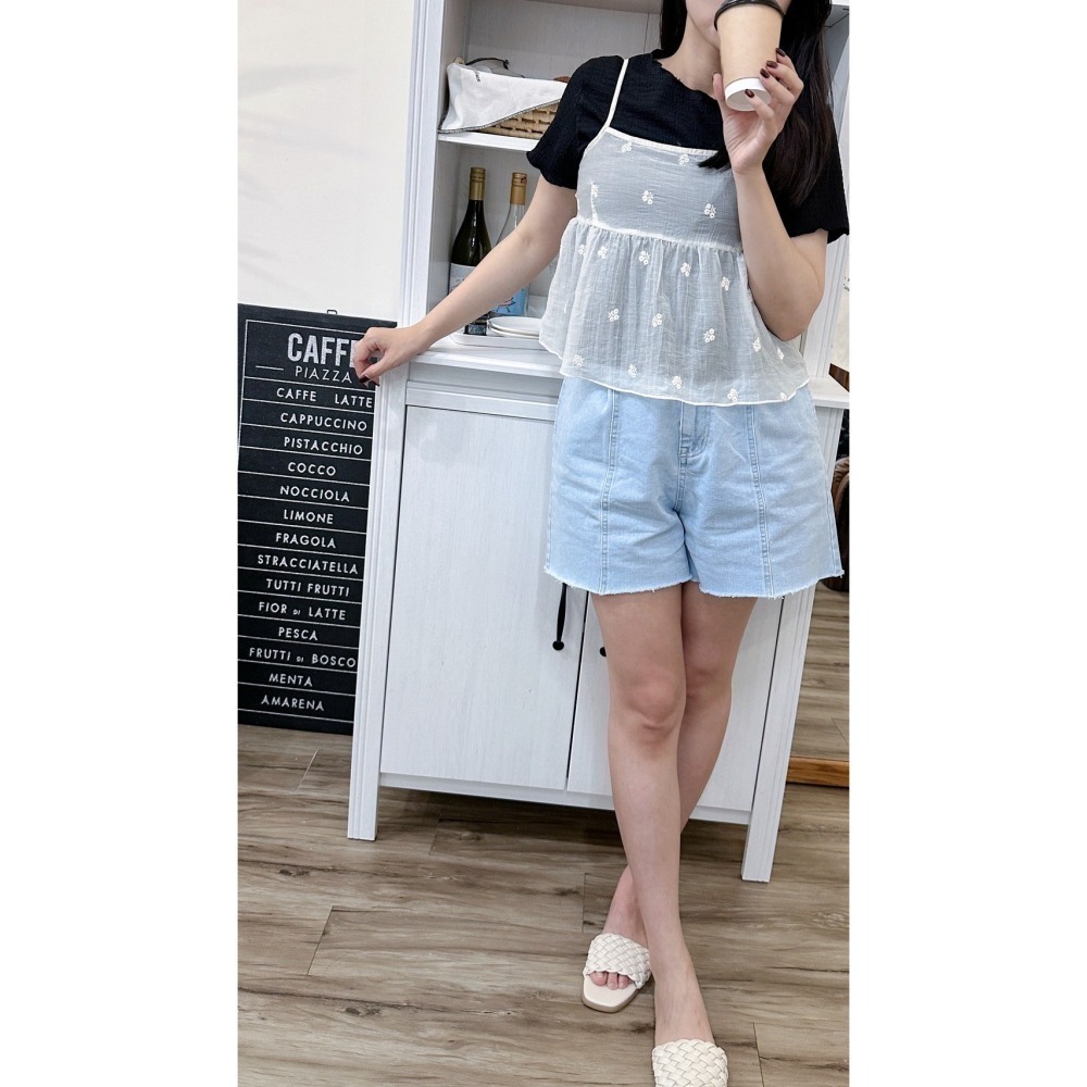 T054-雪點紗花綁結背心/黑.米白 (現貨)-細節圖2