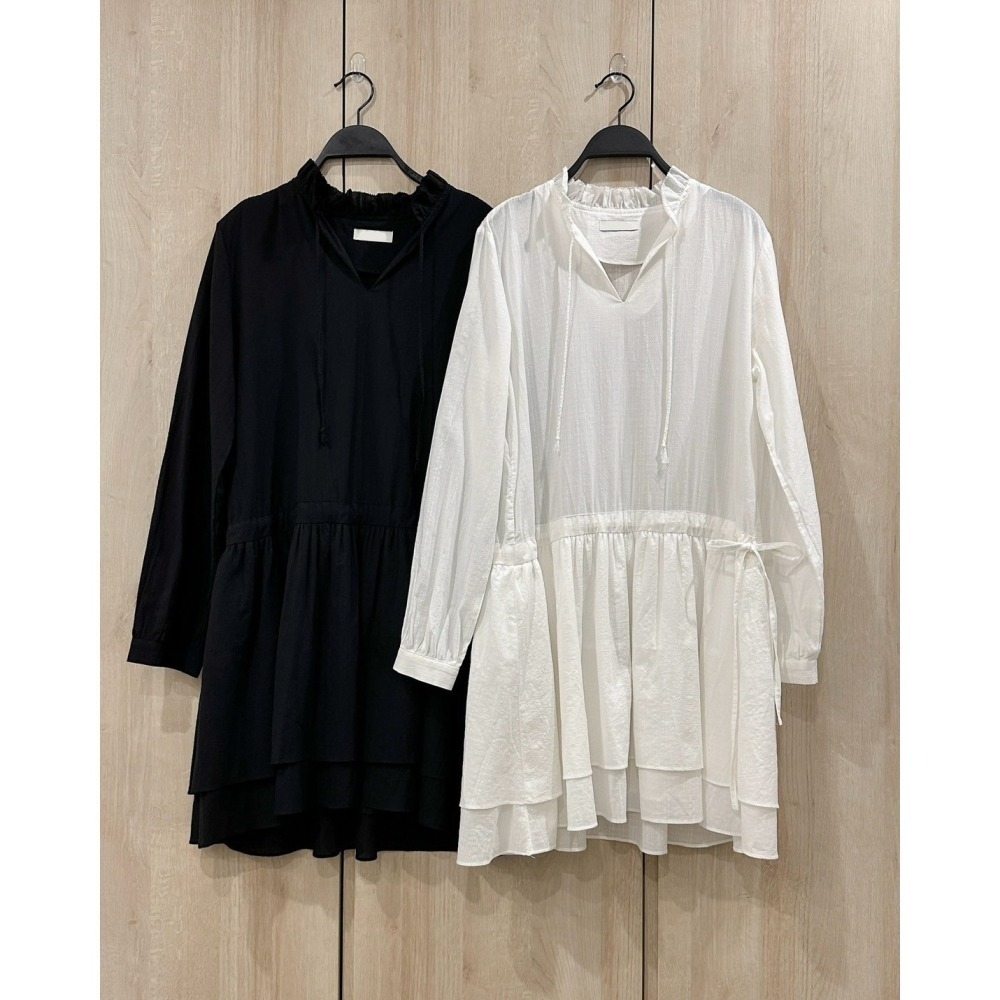 S005-輕甜層次綁帶洋裝 白/黑-細節圖4