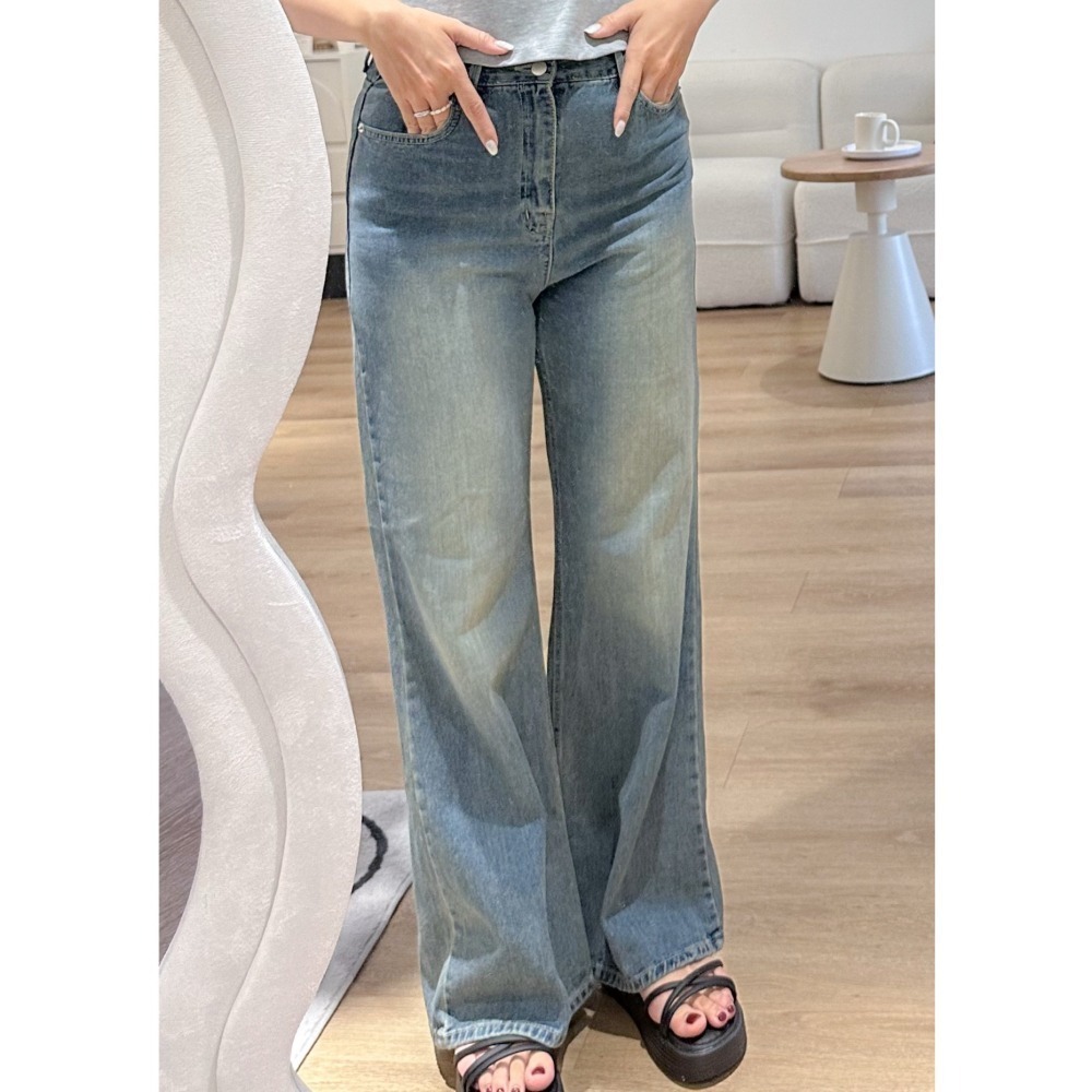 P034-復古刷色牛仔長褲-淺藍/深藍-細節圖2