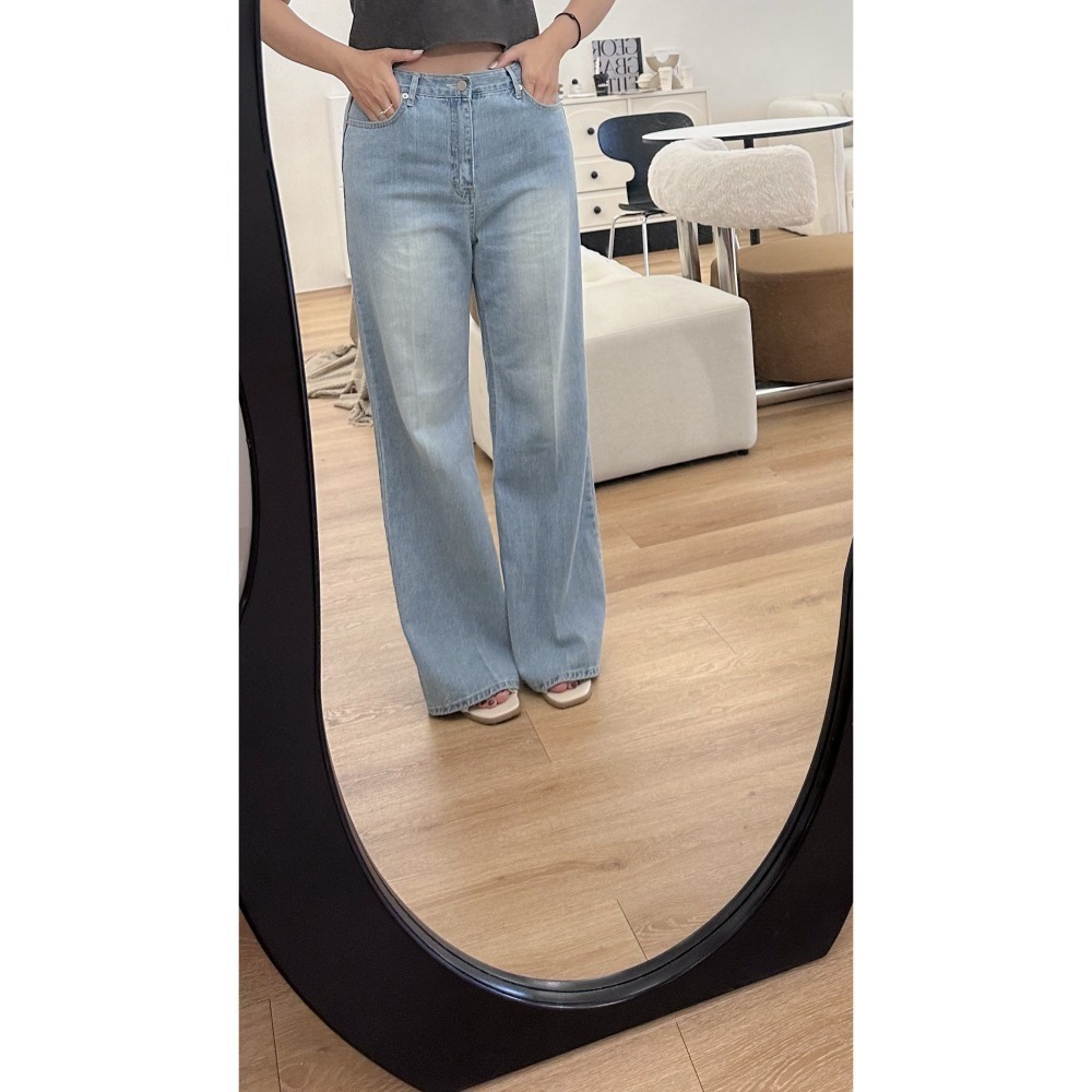 P034-復古刷色牛仔長褲-淺藍/深藍-細節圖3