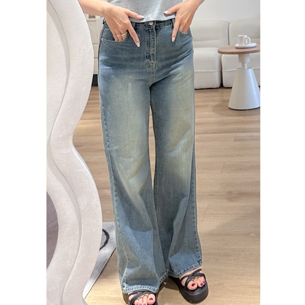 P034-復古刷色牛仔長褲-淺藍L/深藍XL (現貨)-規格圖1