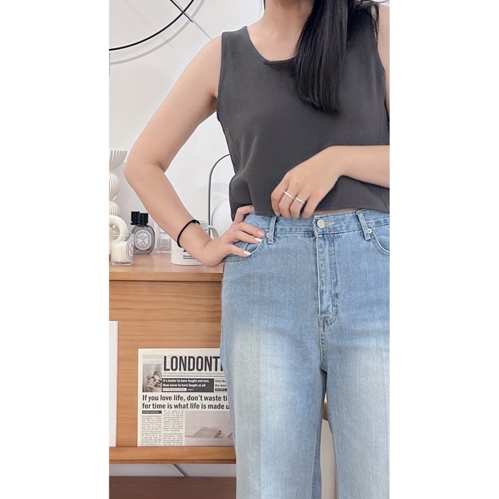 T065-日光棉語Ｕ領背心-霧藍/米白/深灰-細節圖3